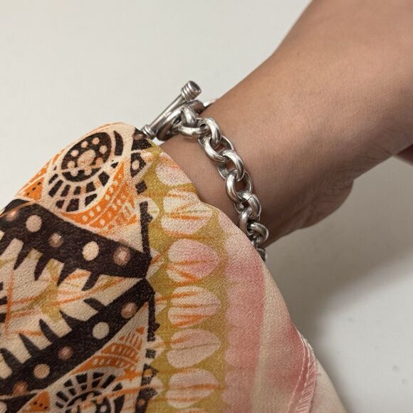 Vintage Sterling Heavy Rolo Bracelet With Heart Engraved Charm - Picture 3 of 7